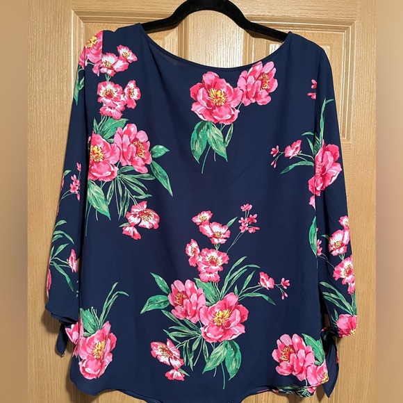 Talbots Navy and Pink Floral Blouse - Picture 9 of 9
